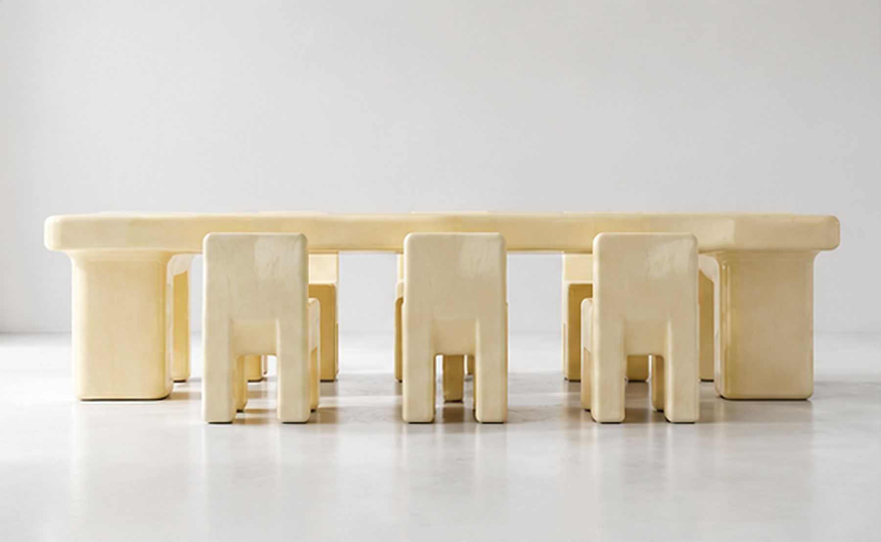 Butter Table: modularer buttergelber Tisch, Frontansicht